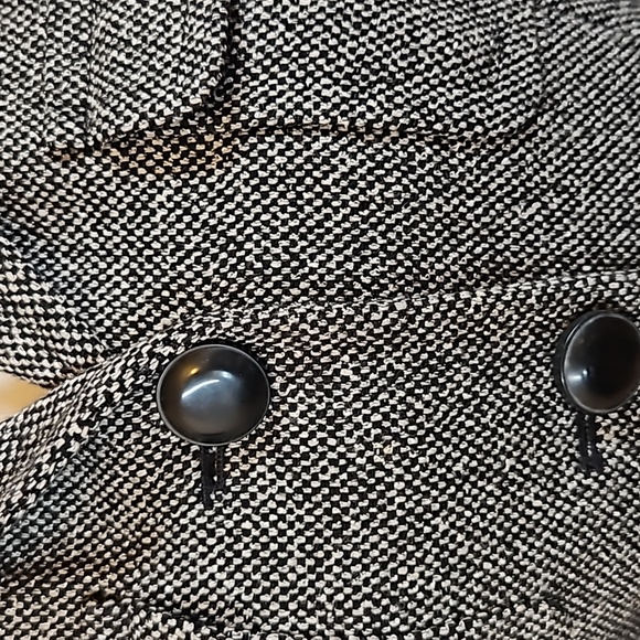 JONES NEW YORK BLAZER 4P SIGNATURE PETITE BLACK WHITE BUTTONS BELT COAT - Picture 6 of 10